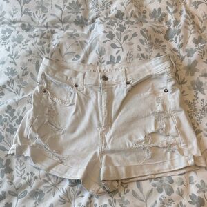 American Eagle Outfitters Cream Distressed Jean Shorts